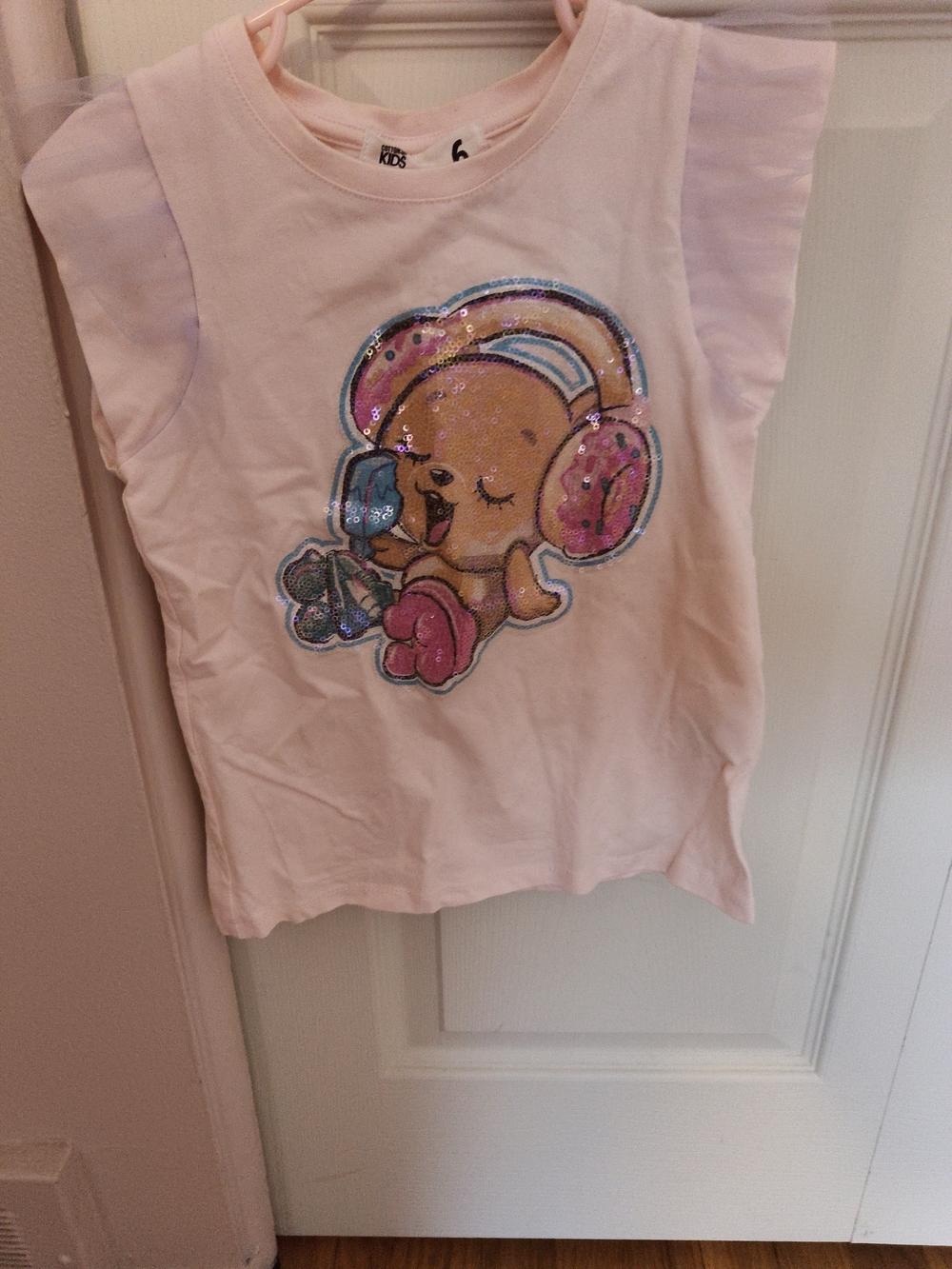 Pink Sequin Barbie Bear Tank Top with Flutter Sleeves With Matching Tulle Skirt